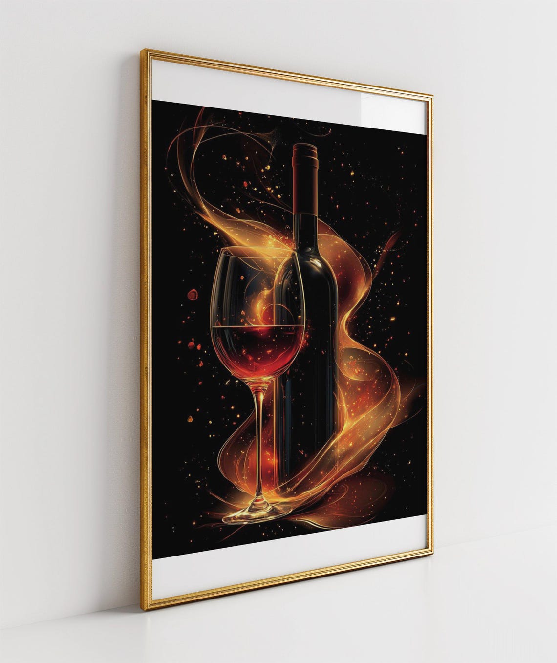 Wine Bottle and Glass in Golden Smoke on Black Kitchen Poster - Image 3