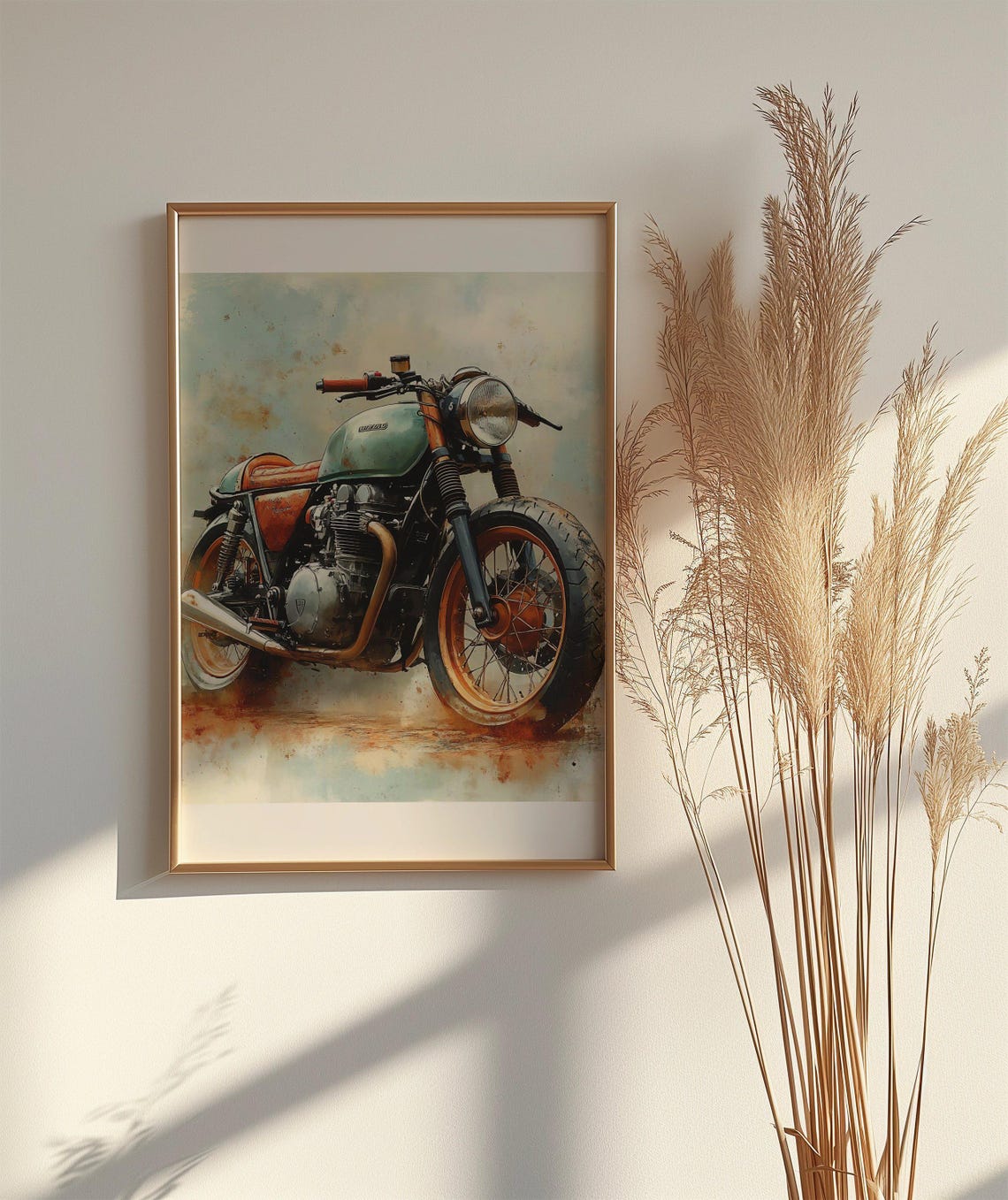 Retro Cafe Racer Motorcycle Poster Teal Watercolor Classic Bike - Image 2