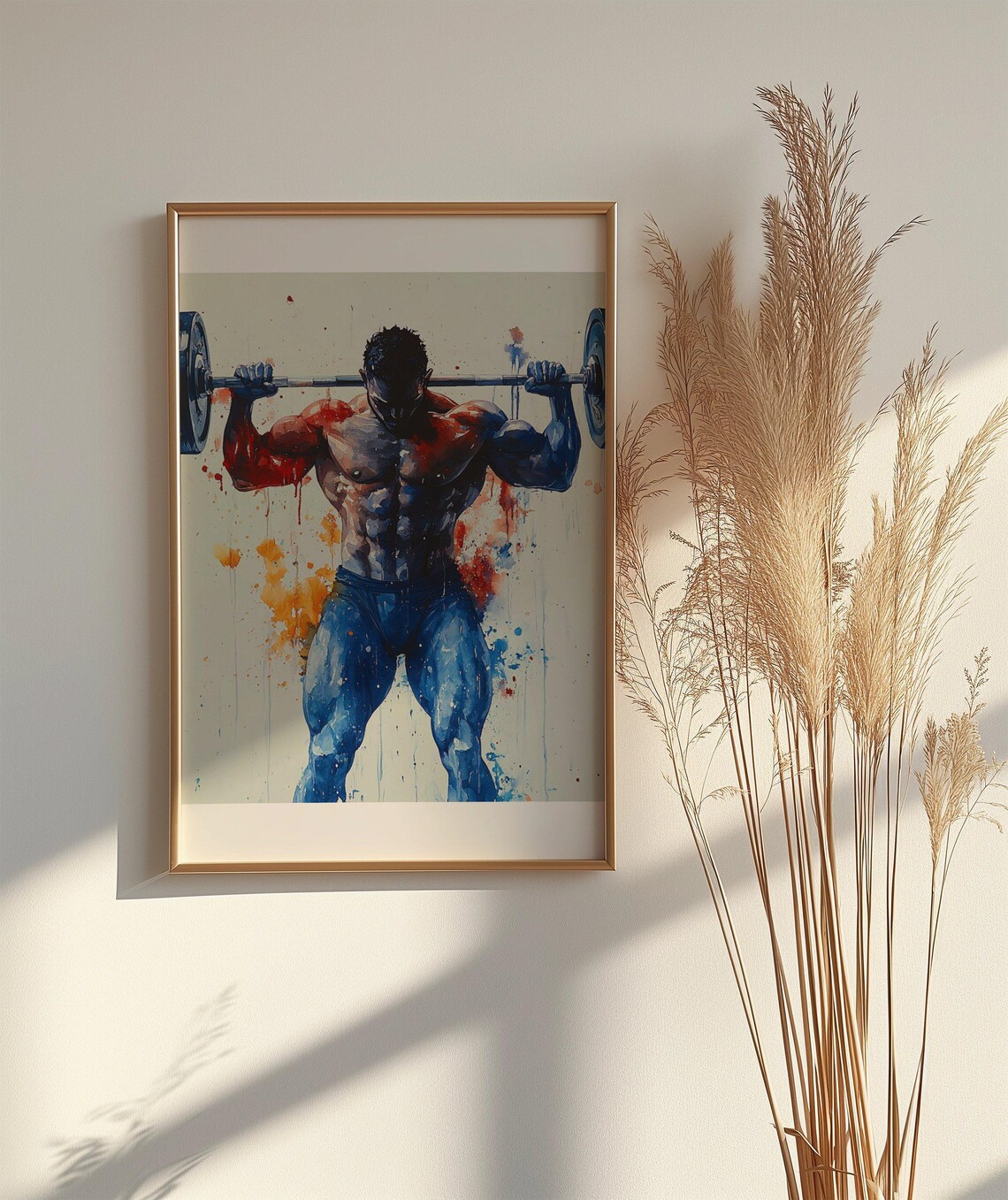 Bodybuilder Lifting Barbell Watercolor Gym Fitness Art Poster - Image 2