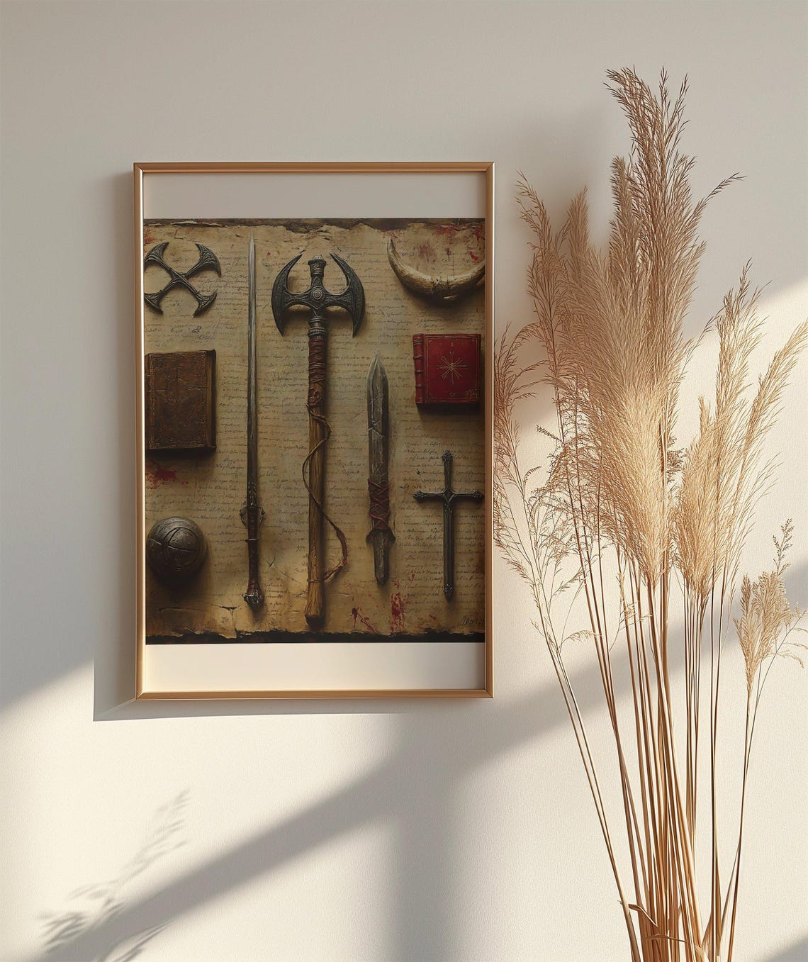 Antique Medieval Battle Axes and Swords on Parchment Art Poster - Image 2