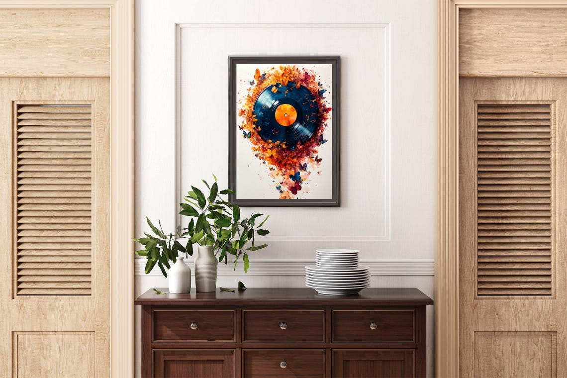 Vinyl Record Wall Art Print Or Stretched Vibrant Butterfly Explosion Music Art Music Lover Gift Living Room Dcor - Image 2