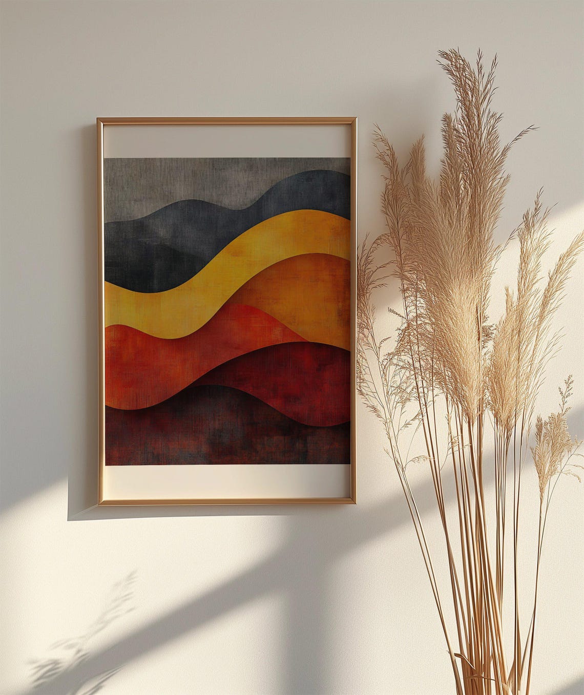 Abstract Layered Waves Poster With Navy Gold and Sunset Red Bands - Image 2