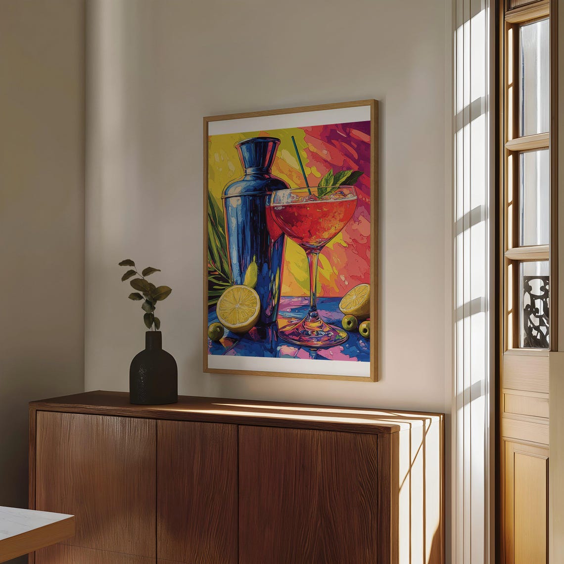 Pop Art Cocktail Shaker and Red Coupe Vintage Home Bar Poster - Image 4