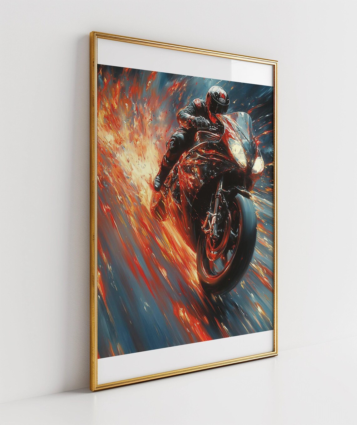 Fiery Racing Motorbike Poster High Speed Sports Bike Action Art - Image 3