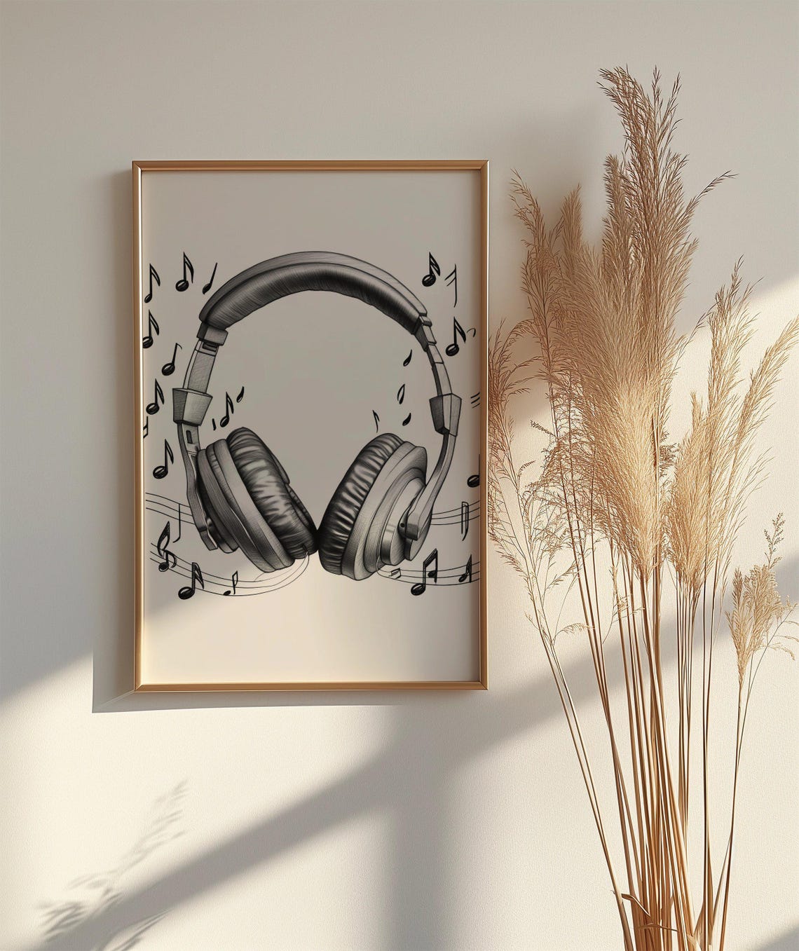 Headphones With Music Notes Black White Music Lover Sketch Poster - Image 2