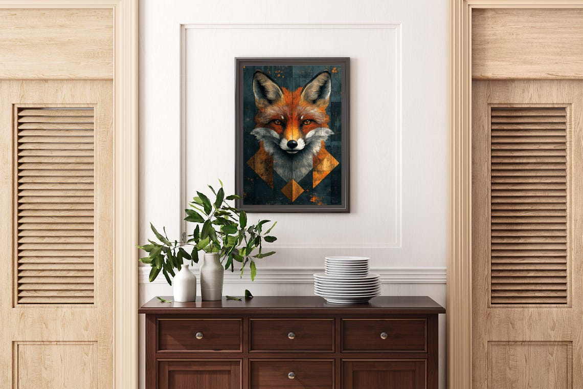Fox Wall Art Print Fox Dcor Animal Artwork Modern Wildlife Prints Geometric Fox Art Forest Animal Wall Dcor New Home Gift Idea - Image 2