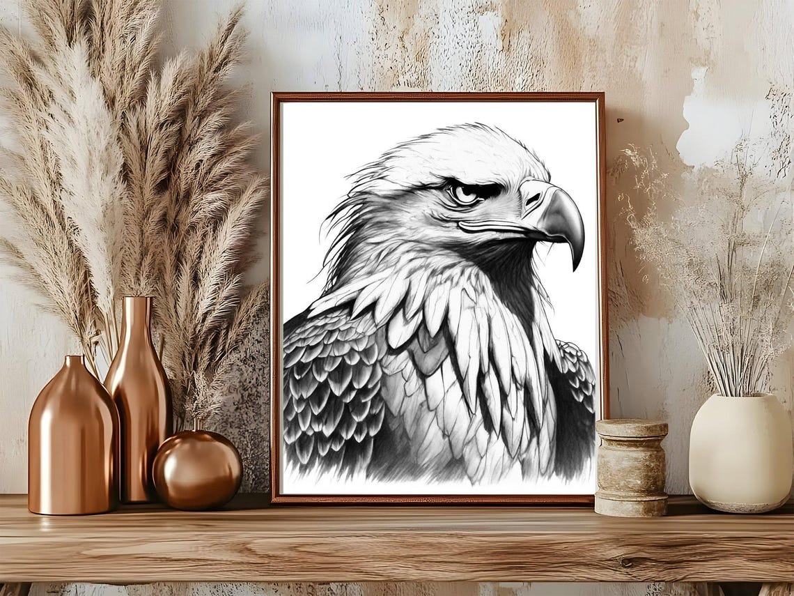 Bald Eagle Portrait Black and White Wildlife Bird Art Poster - Image 5