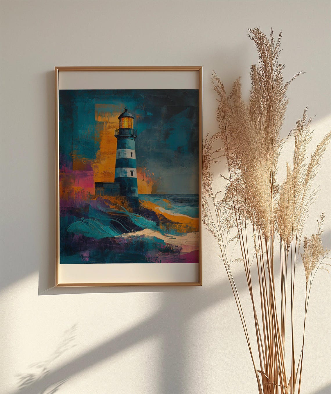Abstract Colorful Lighthouse Poster With Teal Orange and Pink Strokes - Image 2