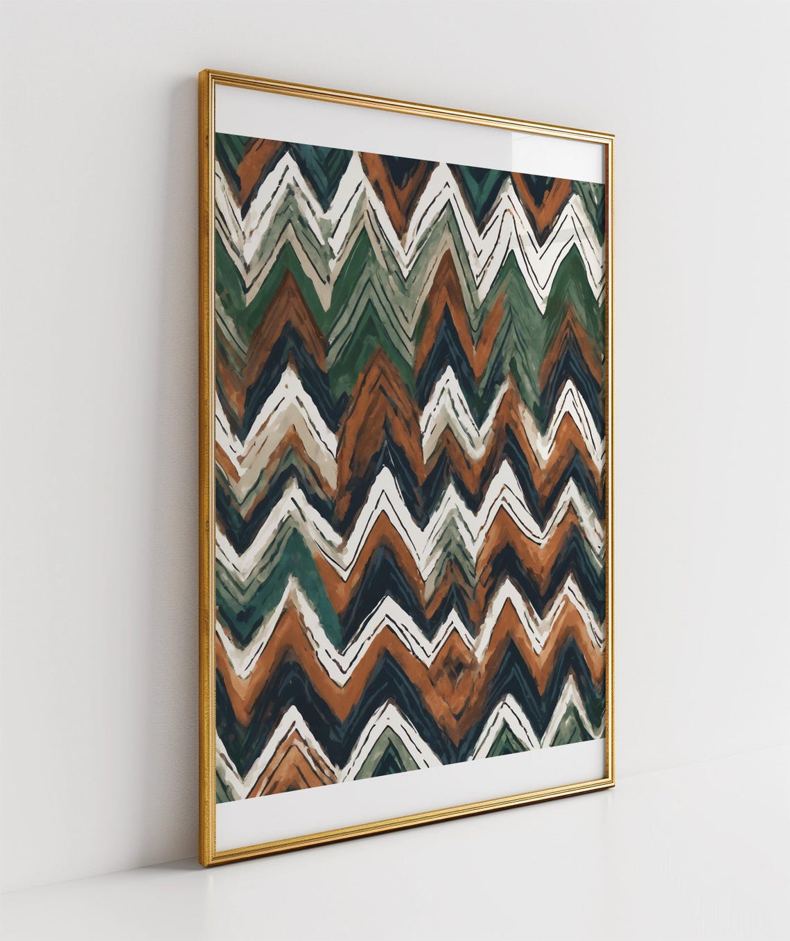 Dark Chevron Zigzag Poster Brown Green Bold Geometric Pattern Art - Image 2