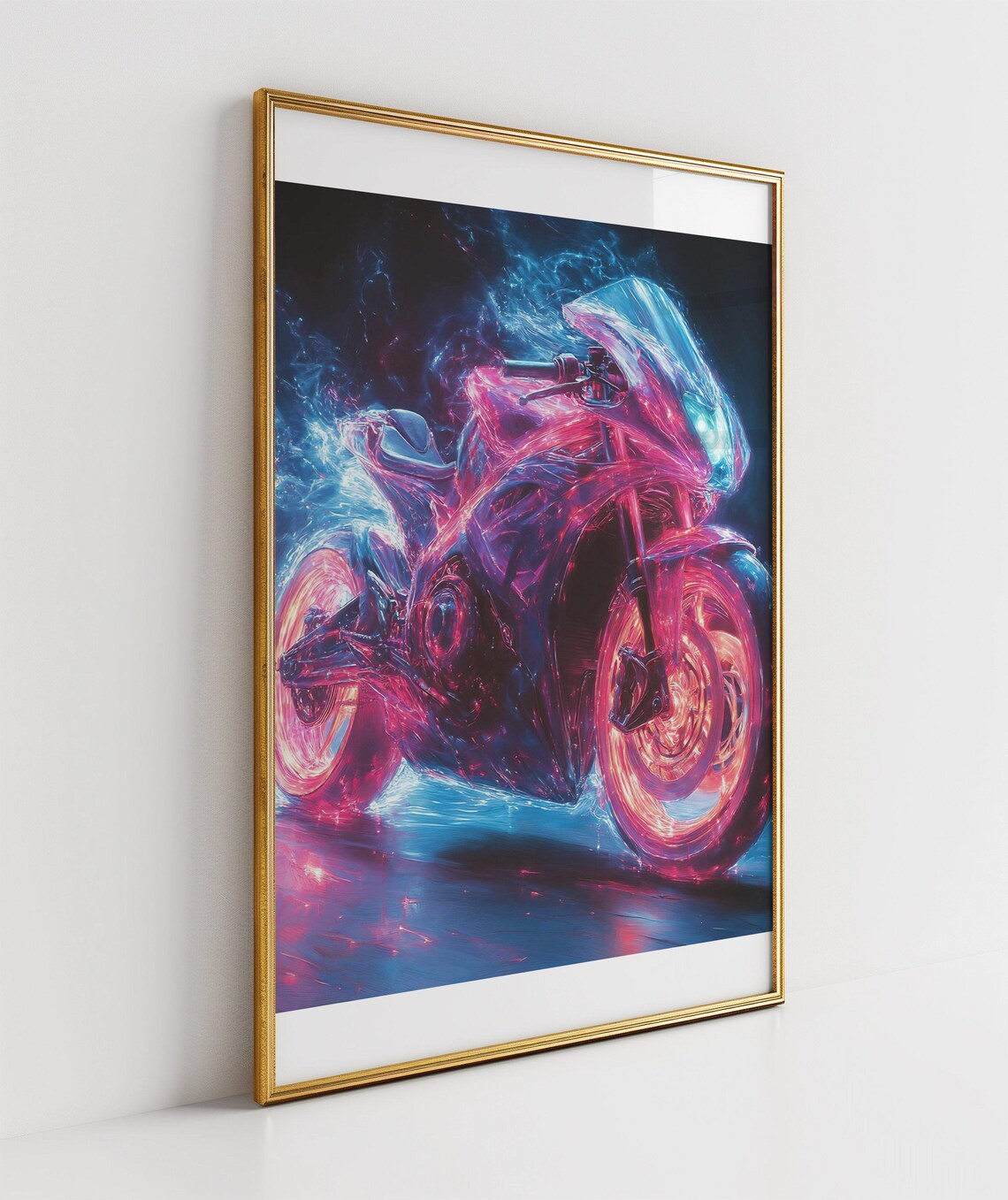 Neon Cyberpunk Motorcycle Poster Pink Blue Futuristic Electric Bike - Image 3