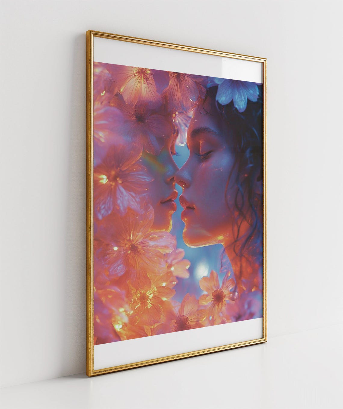 Ethereal Double Exposure Faces in Blooming Flowers Art Poster - Image 3
