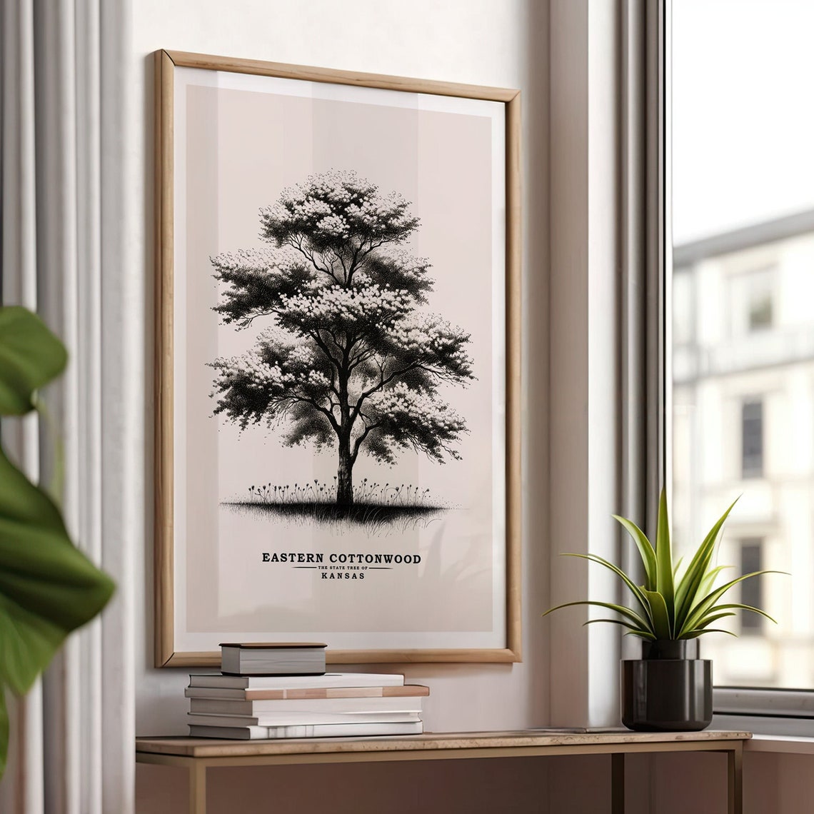 Eastern Cottonwood Kansas State Tree Vintage Botanical Sketch Poster