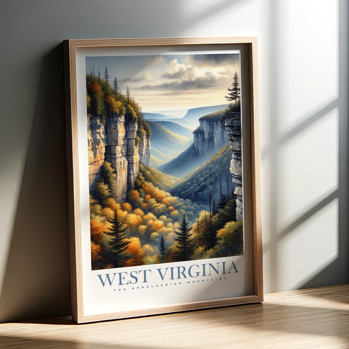 West Virginia Watercolor Print, Appalachian Mountains