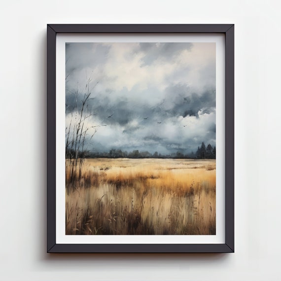 Watercolor Skyscape Artwork Instant Sky Grass Painting