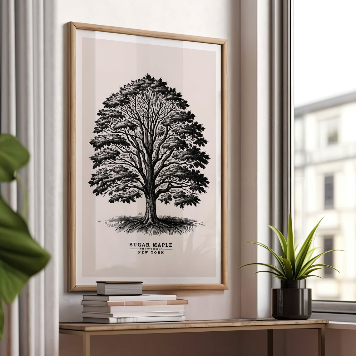 New York State Tree Sugar Maple Vintage Sketch Poster