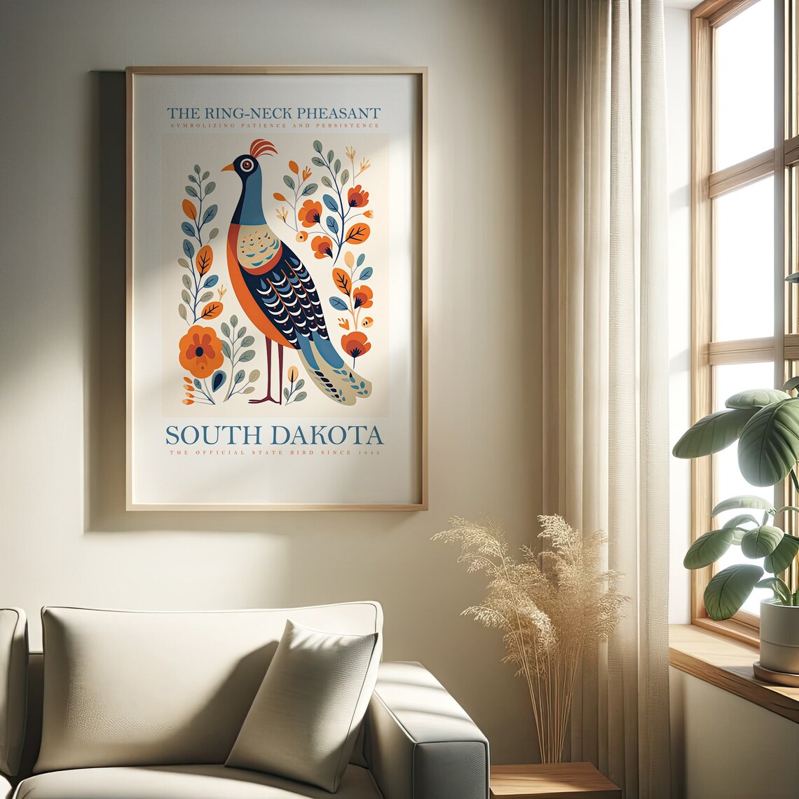 Ring-Neck Pheasant South Dakota State Bird Patient Folk Art Poster