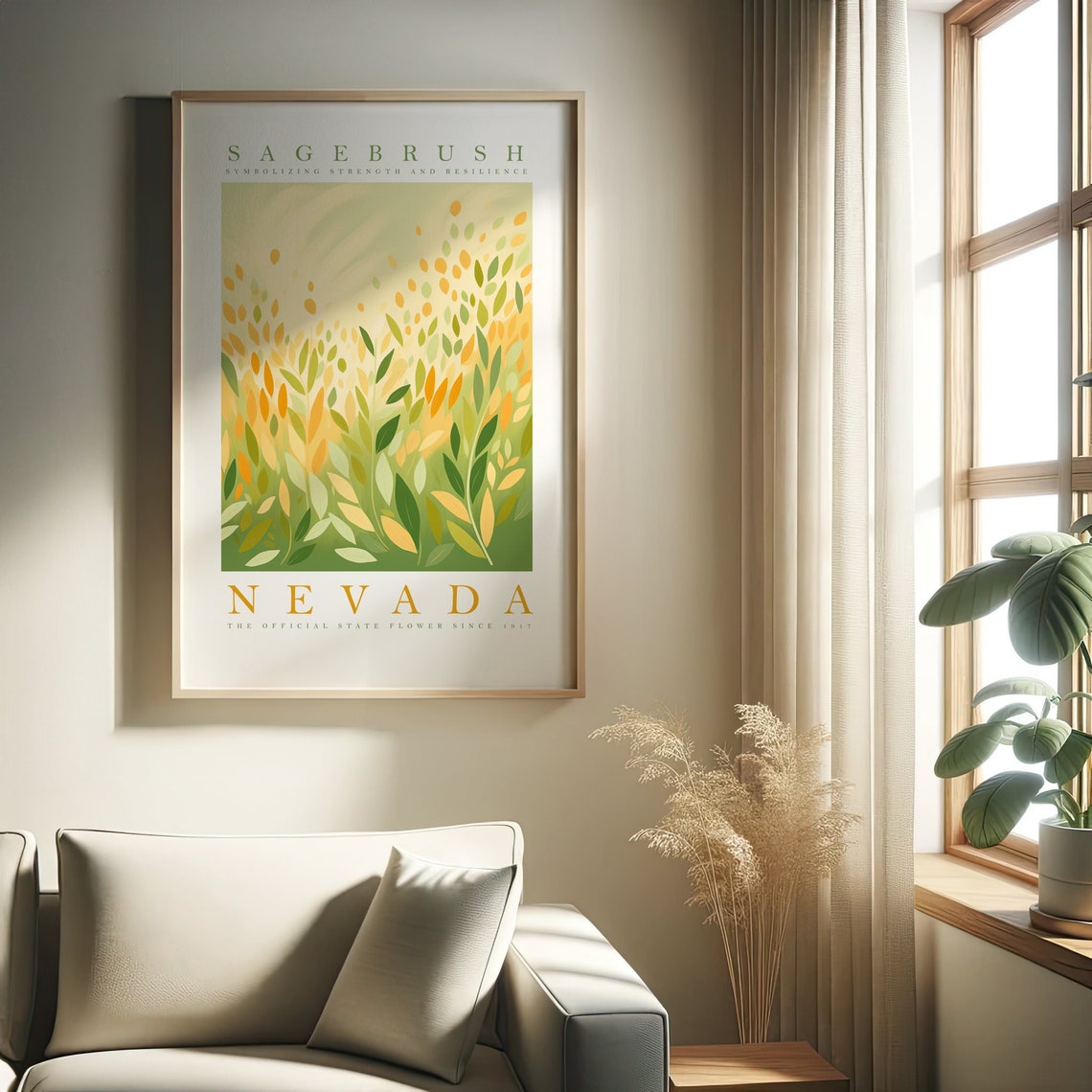 Sagebrush Nevada State Flower Vintage Botanical Illustration Poster