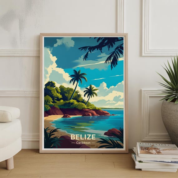 Belize Caribbean Travel Poster Tropical Destination Print World Explorer Wall Art Home Office Decor Lovers Gift