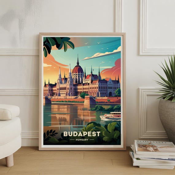 Budapest Cityscape Travel Poster Hungary Wall Art Unique Gift Home Decor Office Decoration