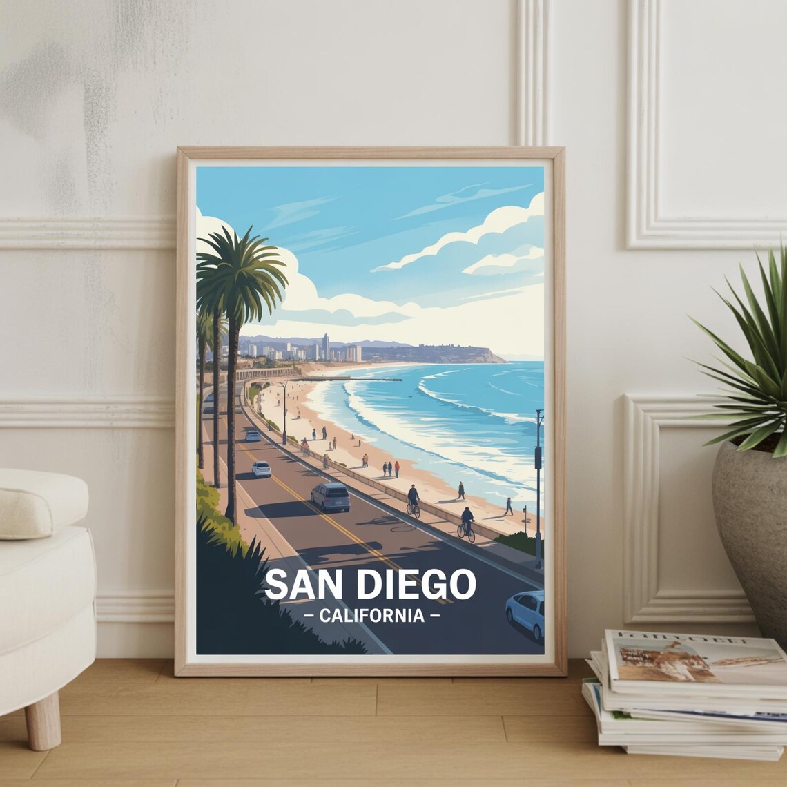 San Diego California Coast Beach Palms Vintage Travel Poster