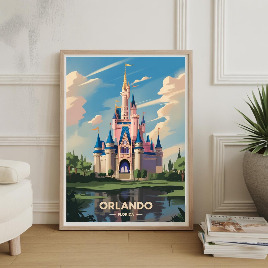 Orlando Florida Fairytale Castle At Dawn Whimsical Travel Poster Art