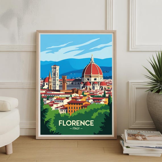 Vintage Florence Italy Poster Italian Cityscape Decor Travel Wall Art Gift For Travelers Home Office Decoration