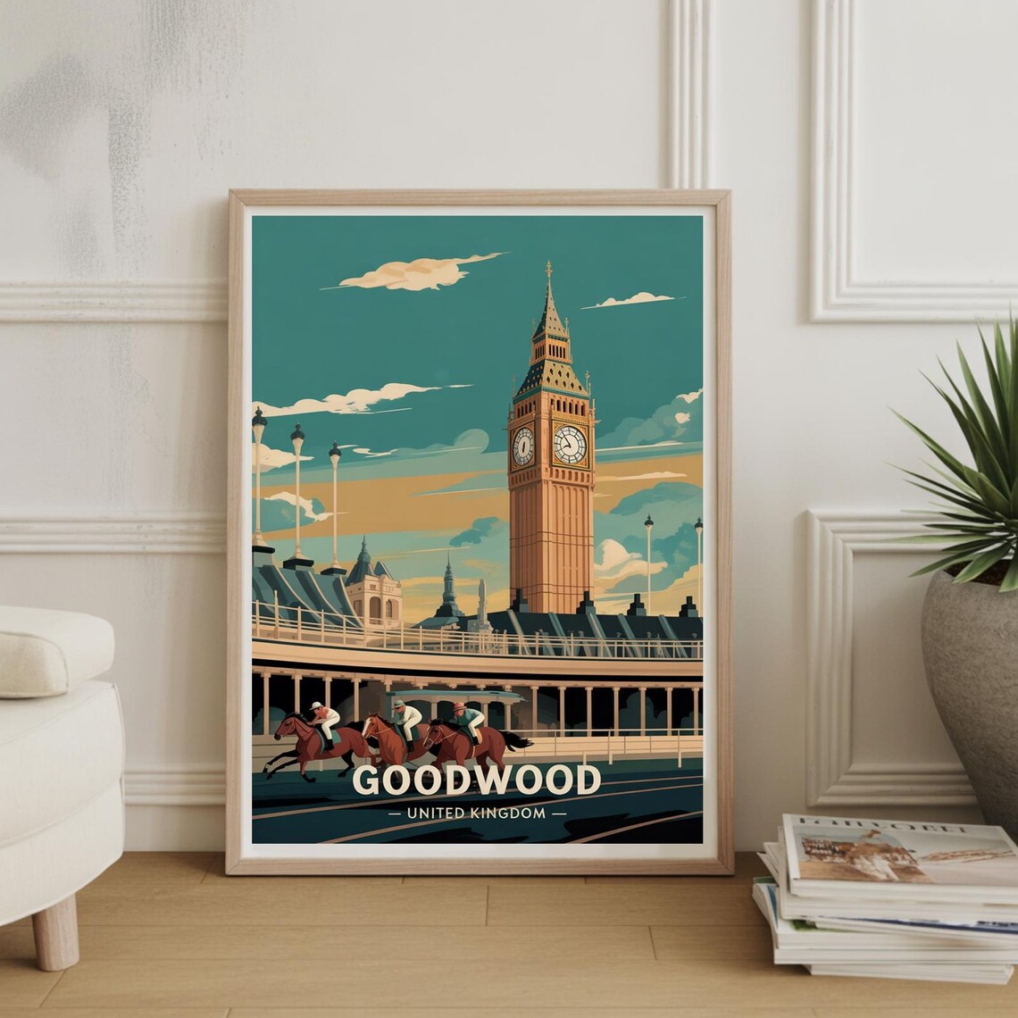 Goodwood Racecourse Vintage Travel Poster Horse Racing Art UK