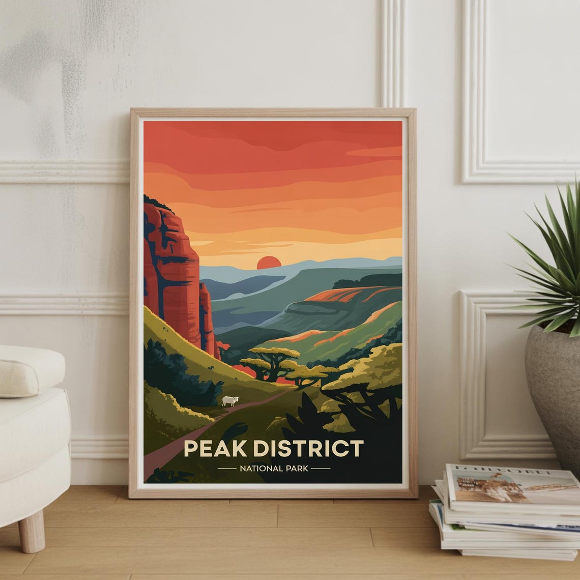Peak District National Park Sunset Cliffs Vintage Travel Poster