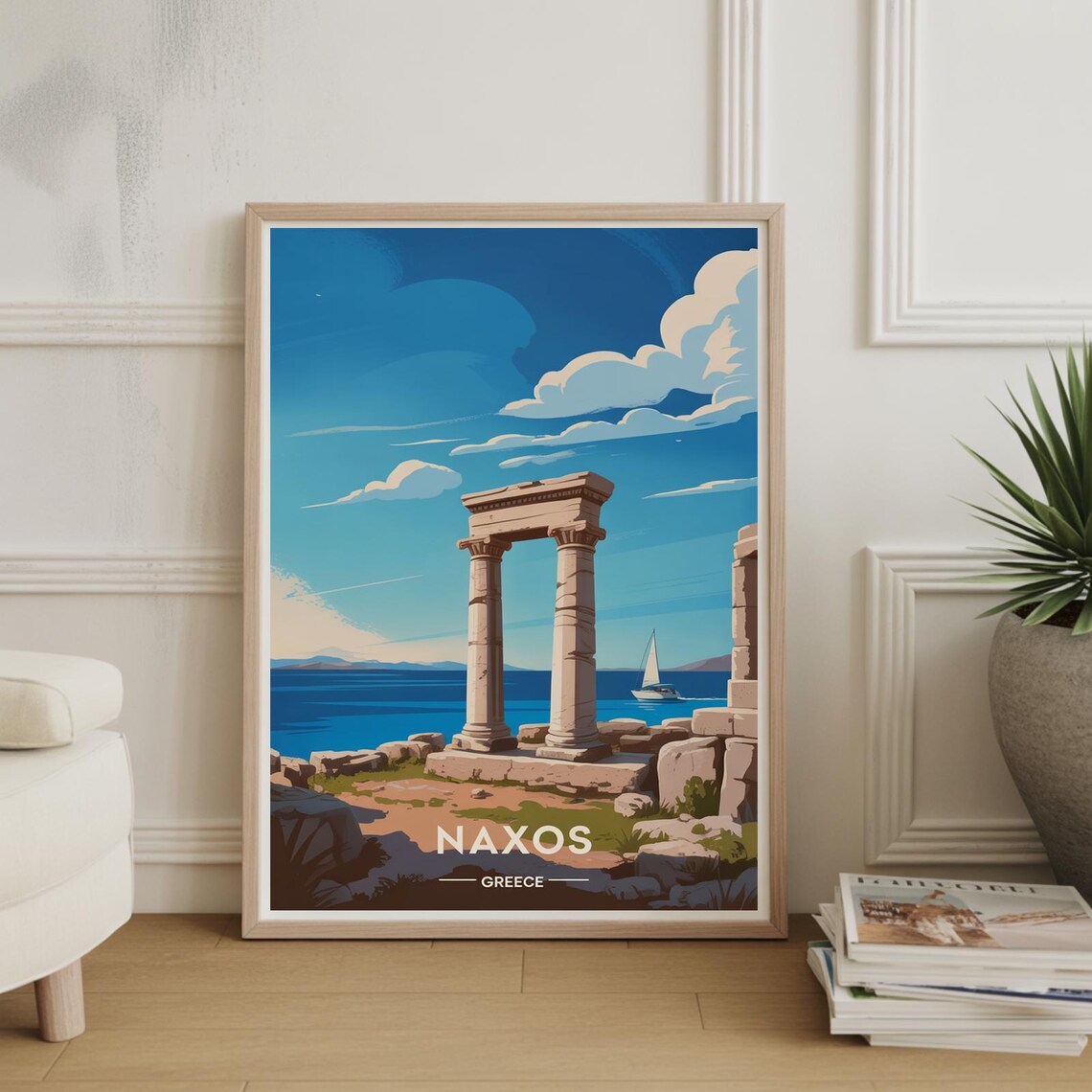 Naxos Greece Portara Temple Ruins Aegean Sea Island Travel Poster