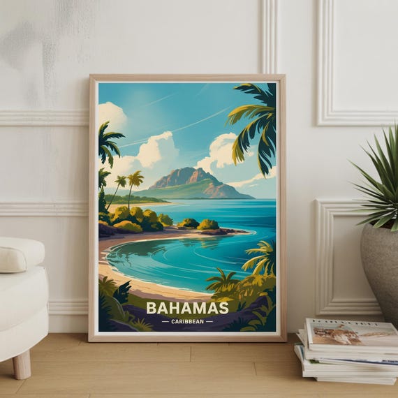 Bahamas Travel Poster Caribbean Beach Wall Art Tropical Home Decor Adventure Seeker Gift