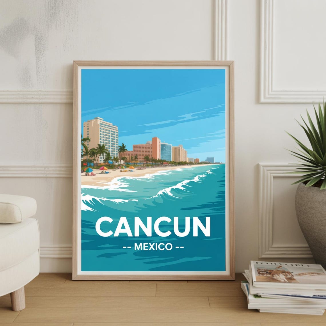Cancun Cityscape Art Poster Mexico Coastal Landscape Travelinspired Wall Decor Home Office Artwork