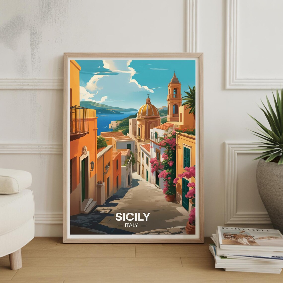 Sicily Italy Travel Poster, Mediterranean Destination Decor