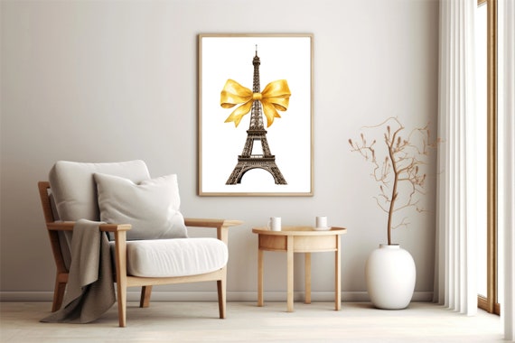 Paris France Travel Print Eiffel Tower Travel Exhibition Print Eiffel Gold Bow Cute Trendy Wall Art Eiffel Tower Decor