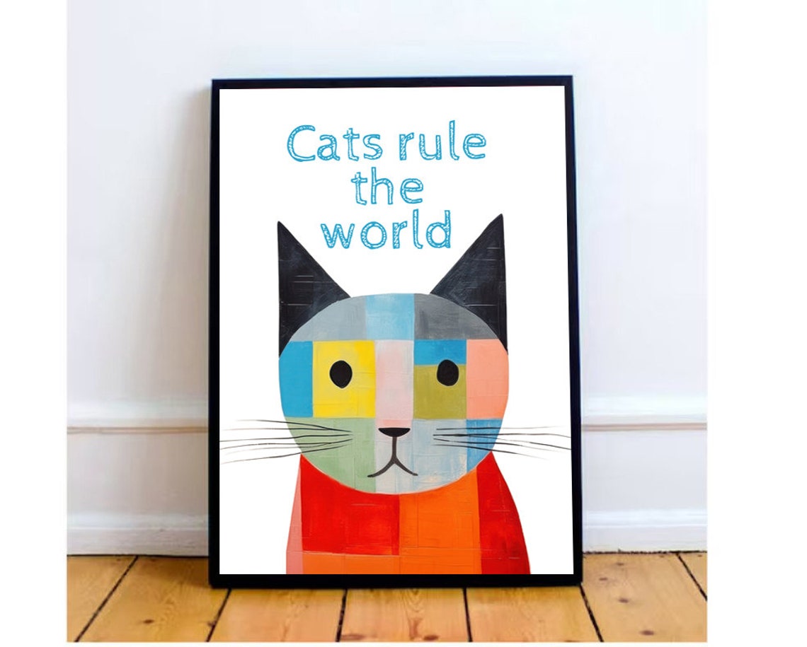 Cats Rule the World Geometric Patchwork Cat Funny Quote Poster
