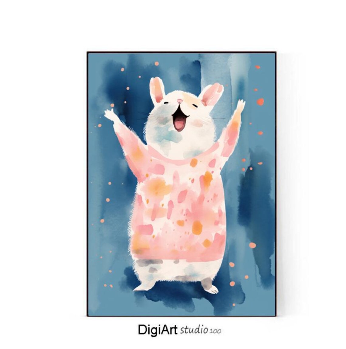 Happy Hamster Pink Sweater Joyful Watercolor Nursery Art Poster
