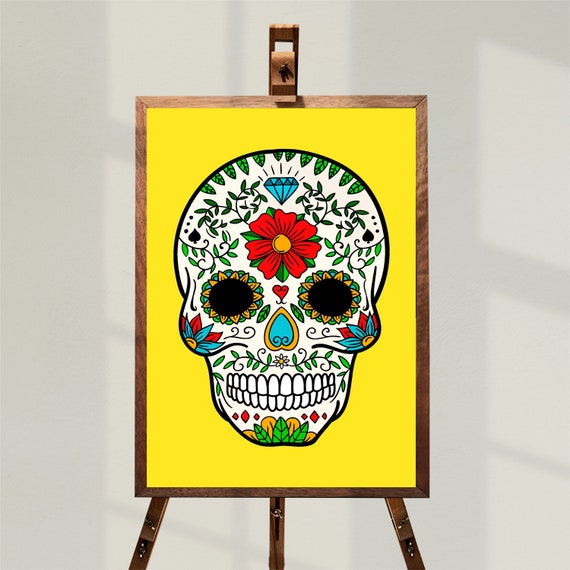 Vintage Sugar Skull Poster Mexican Home Decor Boho Skull Art Day Of The Dead Art Prin Colourful Floral Skull Art Print