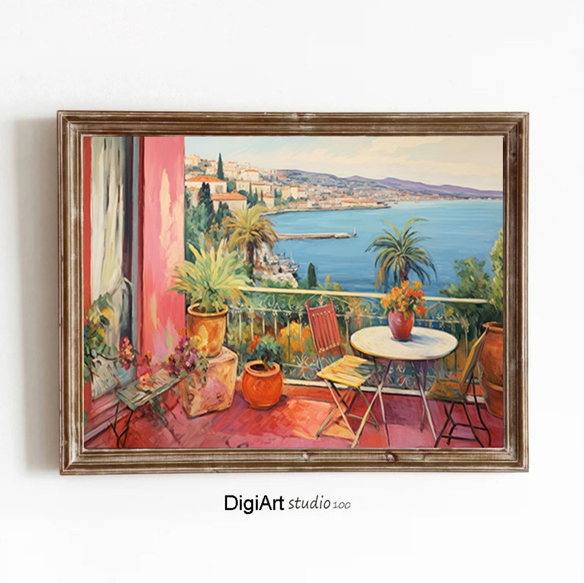Coastal Balcony Terrace Palm View Potted Plants Sunny Vacation Poster