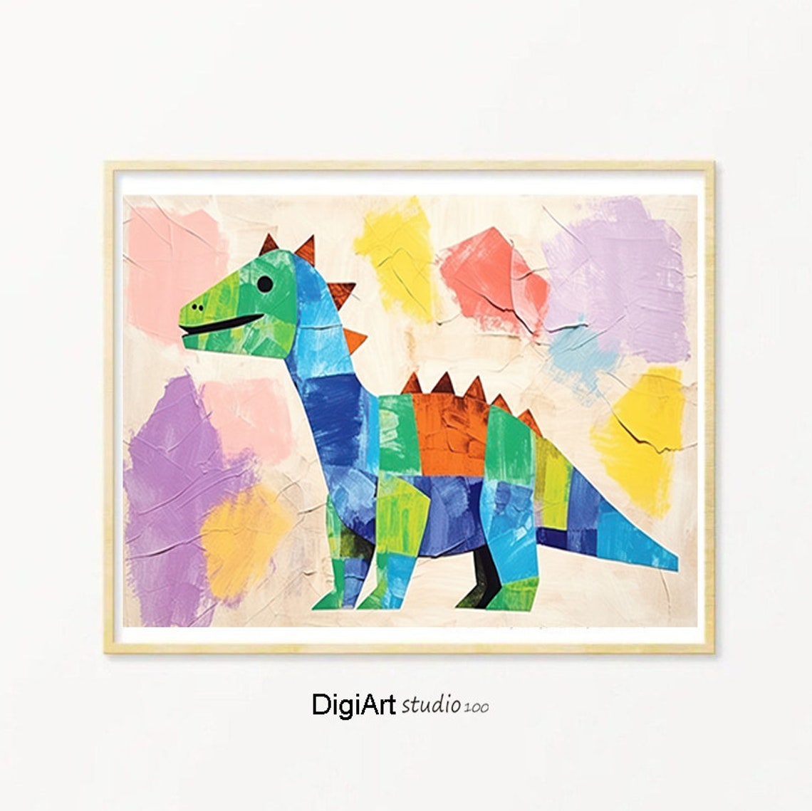 Colorful Collage Dinosaur Patchwork Dino Kids Room Playful Art Poster