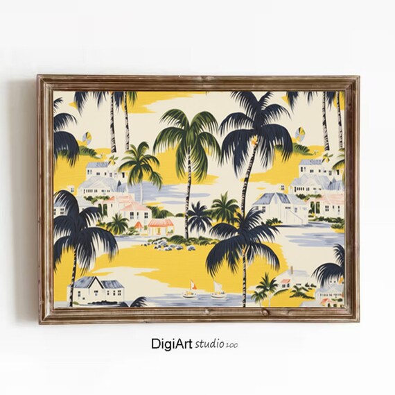 Tropical Wall Art Palm Tree Poster Coastal Farmhouse Retro Print