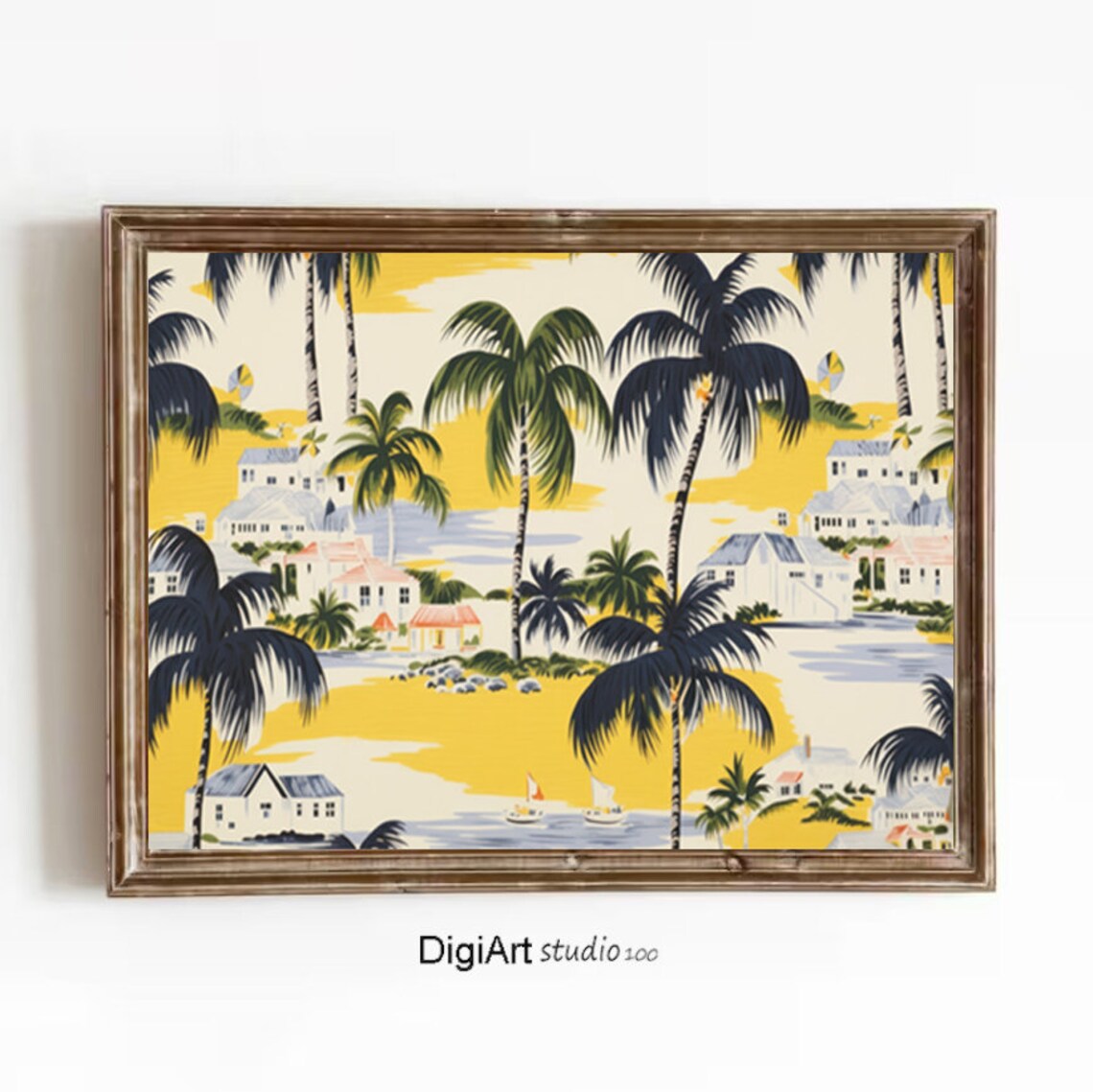 Tropical Wall Art Palm Tree Poster Coastal Farmhouse Retro Print