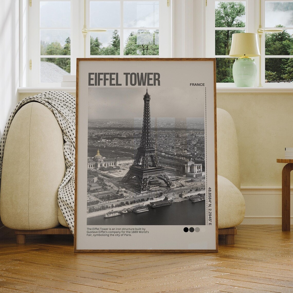Eiffel Tower Paris France Aerial Black White Photography Poster