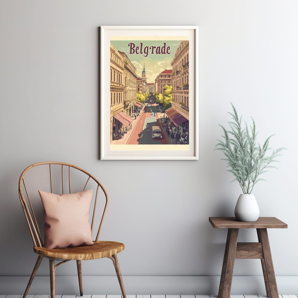 Belgrade Street Scene A Vibrant Tram Ride Through Elegant Architecture In A Nostalgic Travel Poster Style