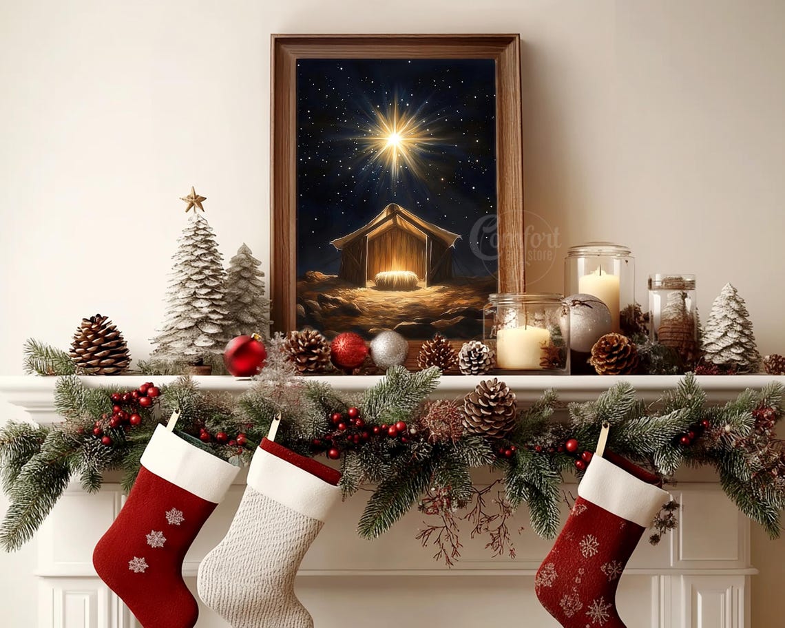 Nativity Stable Under Bright Bethlehem Star Christmas Poster - Image 5
