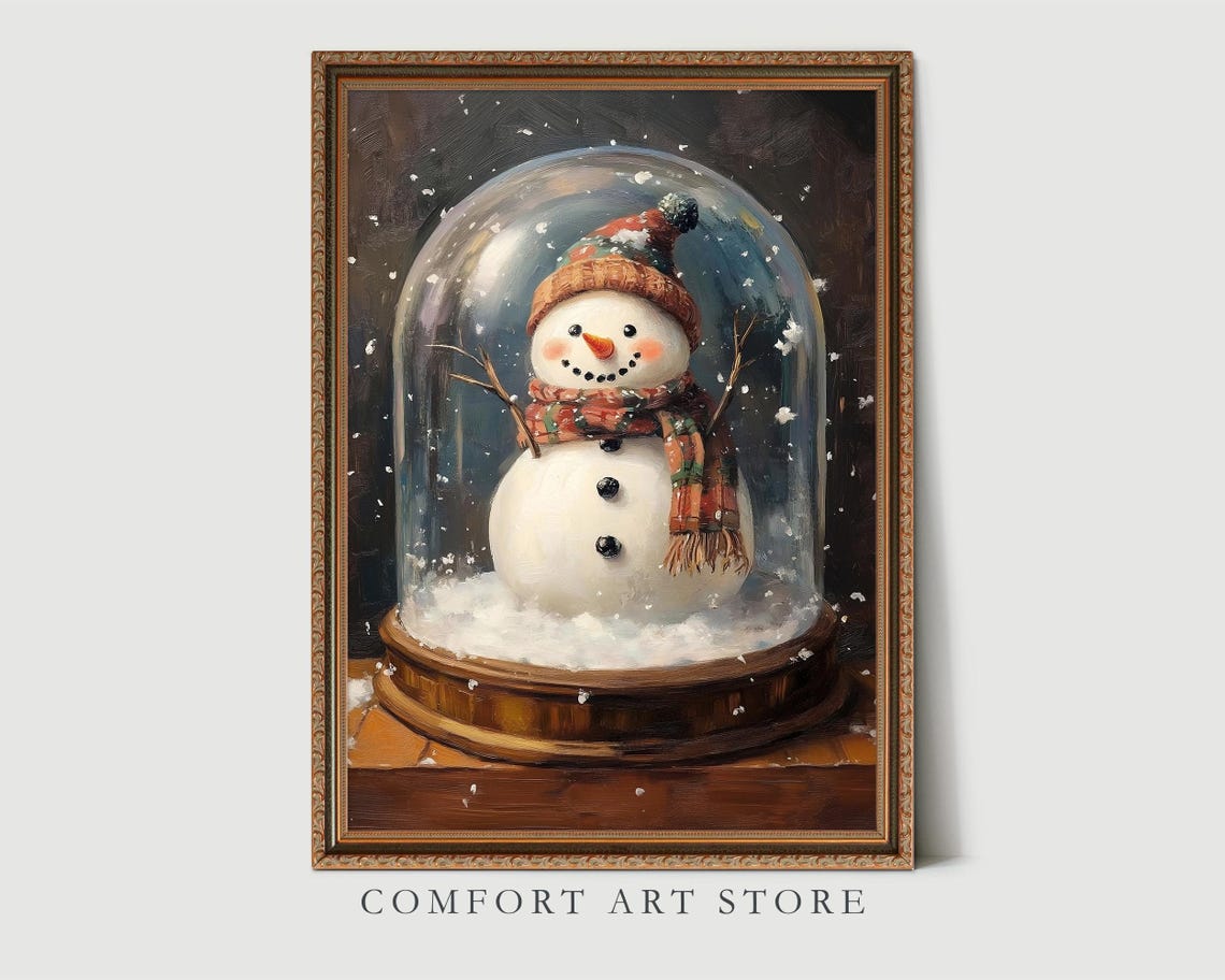 Cute Snowman Under Glass Dome with Knit Hat and Scarf Poster - Image 2