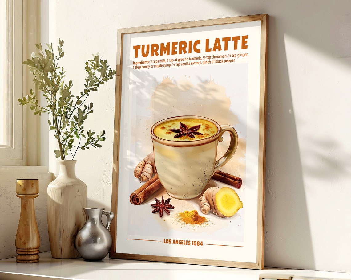 Turmeric Latte Recipe With Ingredients Golden Milk Kitchen Poster - Image 7