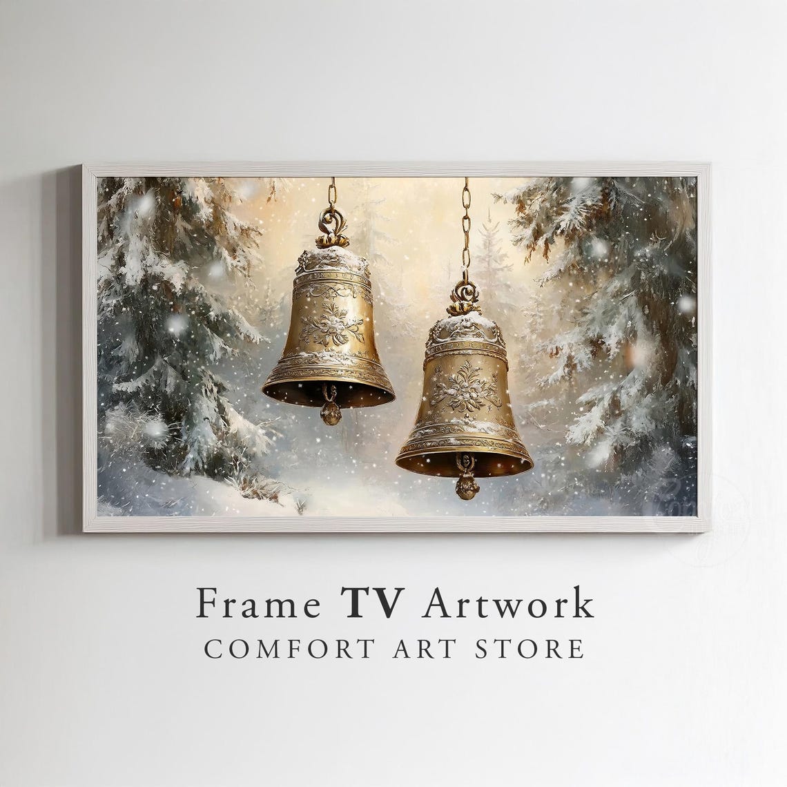 Jingle Bells Frame Tv Art Vintage Christmas Antique Christmas Brass Bells Christmas Painting Christmas Frame Tv Holiday Scene Tv Art - Image 2