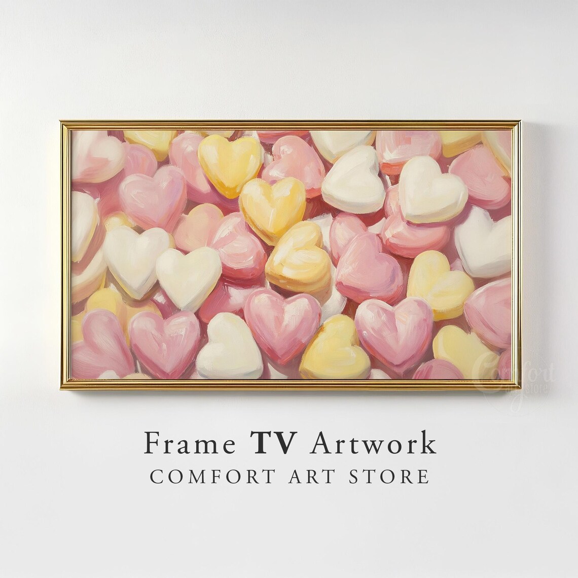 Pastel Heart Candies Pile Painting Frame TV Art Sweet Valentine Poster - Image 3