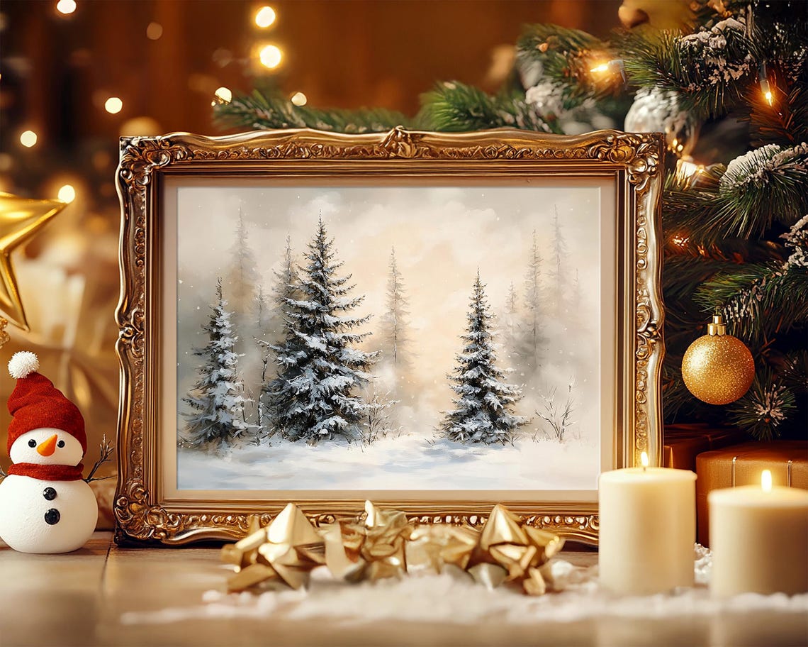 Snowy Pine Trees Standing In A Quiet Misty Winter Forest Wall Art - Image 5