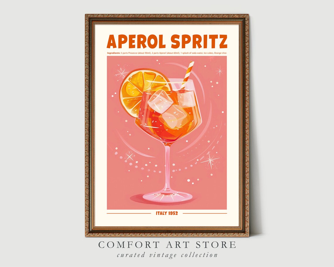 Aperol Spritz Cocktail Retro Poster, Home Bar Decor - Image 2