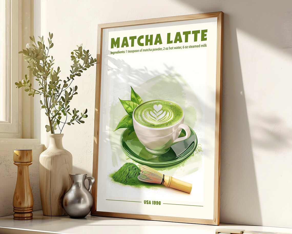 Retro Matcha Latte Coffee Print, Kitchen Cafe Decor - Image 4